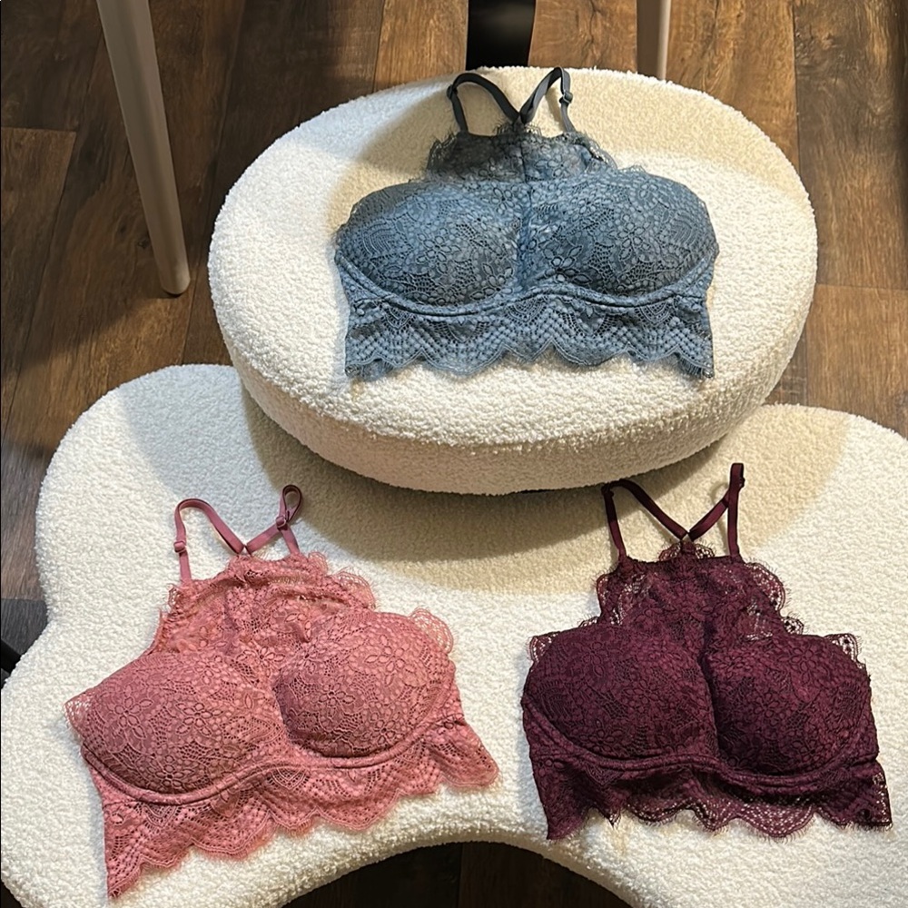 Victoria's Secret Blue+Pink+Red Lace Bralette Set